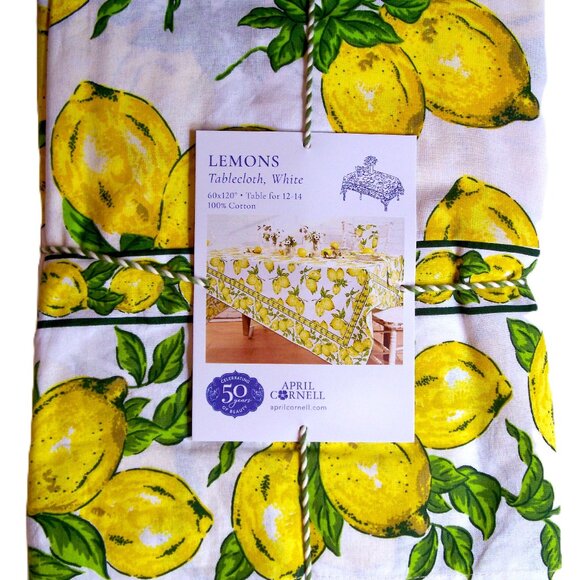 April Cornell Lemons Tablecloth 60 x 120 Table for 12-14 Oblong 100% Cotton New - Picture 2 of 3